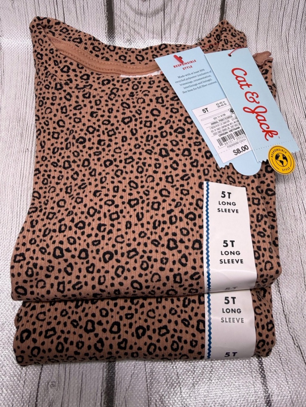 BRAND NEW 2 Shirts-Cat & Jack 5T Cheetah Print Toddler Long Sleeve Shirt
